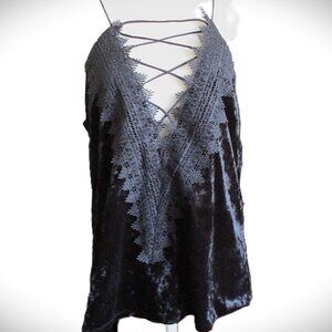 Size L WAYF Black Velour Velvet Pullover Vest/Top Spaghetti Straps